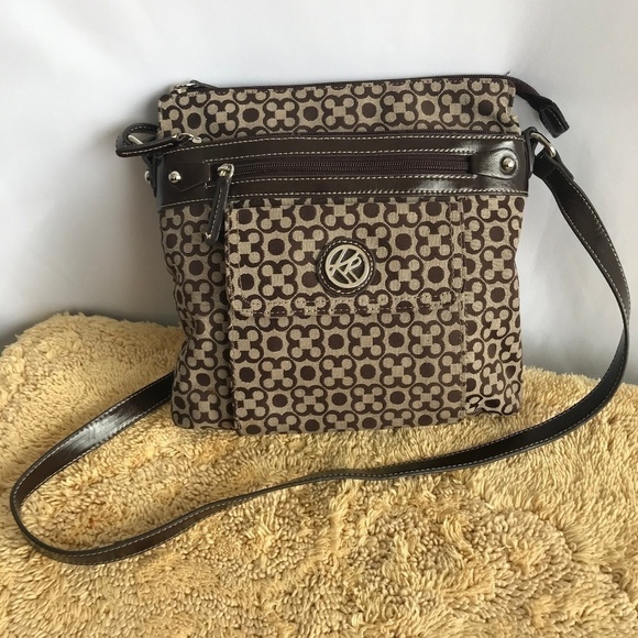 Kim Rogers Brown and Tan Print Crossbody Bag/Purse - Picture 1 of 7